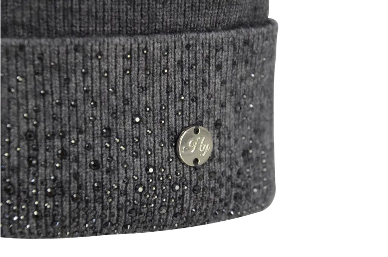 Hy Equestrian Alaska Diamante Bobble Hat - Grey/Black-2